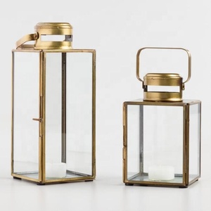 Stylish Gold Iron Frame Candle Stick Holders Glass Covered Jars 2 Wedding Decoration Hanging <b>Lanterns</b> Other Candle Holders - Product Image 1