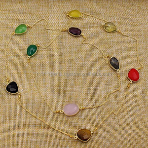 Collar de latón hecho a mano ligero diseño largo multicolor cuarzo piedras bisel ajuste Unisex compromiso boda regalo - Product Image 2
