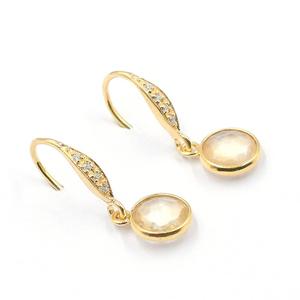 Citrine 25-26มม. รูปทรงกลมเงิน BEZEL ต่างหูกับ zircon EAR EAR Wire ทองชุบเครื่องประดับและส่วนประกอบ - Product Image 2