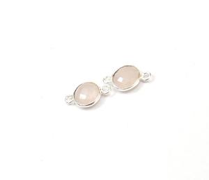 Vintage Double Bail Birthstone Boho Connecteur Rose Calcédoine 10mm Lunette Ronde 925 Plaqué Or Laiton Matériel À La Mode - Product Image 1