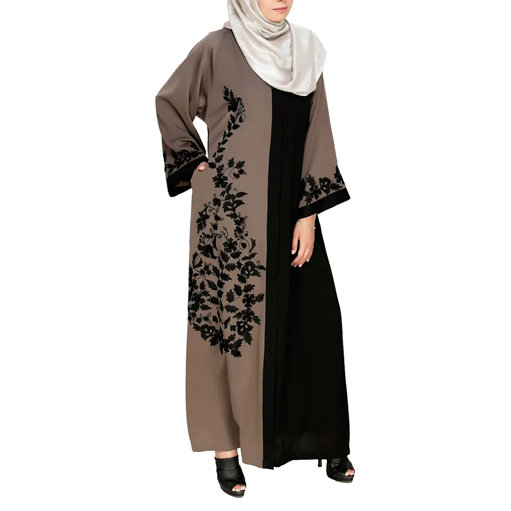 सुंदर Abaya मुस्लिम पहनने अपारदर्शी और एक महान गिरावट पक्ष के साथ कशीदाकारी