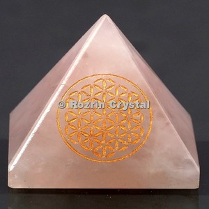 Rose Quartz <b>Flo</b> wer Of Life Healing Pyramid - Product Image 1