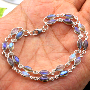 Double Strength 925 Sterling Silver Jewelry Natural Marquise Shape Labradorite <b>Gemstone</b> Handmade <b>Bracelet</b> - Product Image 2