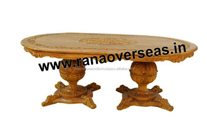 Wooden Hand Carving Center <b>Table</b> in the Shape of <b>Oval</b> in Bronze Color for Home ,Hotel Decor - Product Image 3