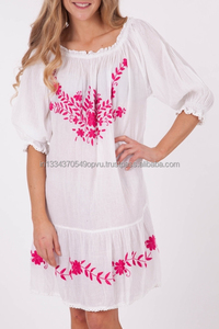 Tunique brodée à manches longues de couleur unie, jupe courte pour femme élégante, Collection d'été plage, épaules dénudées, manches de ballon - Product Image 2