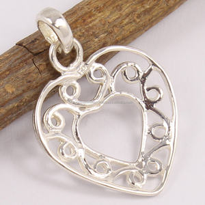 PLAIN No Stone 925 colgante de plata de ley pura 1 pulgadas, dije colgante con forma de corazón, joyería de moda - Product Image 2