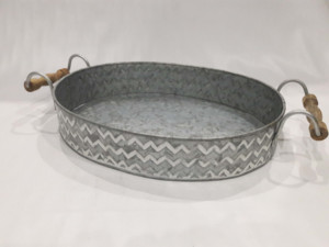 Plateau galvanisé de taille personnalisée avec poignée en cuir Plateau de service galvanisé avec poignée en cuir - Product Image 4