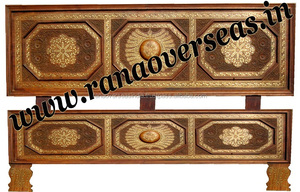 Cama doble clásica hecha a mano con incrustación de latón, diseño tallado a mano para cama y habitación - Product Image 3