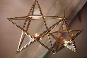 Ornement suspendu d'étoile de Noël en métal et verre fait à la main pour la décoration de la maison sur des bougeoirs lanternes pots de bougie - Product Image 6