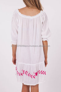 Tunique brodée à manches longues de couleur unie, jupe courte pour femme élégante, Collection d'été plage, épaules dénudées, manches de ballon - Product Image 3