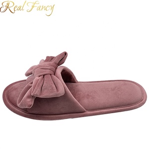 Pantoufles chinoises à bout ouvert et nœud papillon pour femmes, en <span class=keywords><strong>velours</strong></span> rose avec semelle TPR, nouvelle collection - Product Image 4