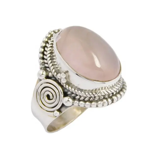 Designer 925 Sterling Silver Overlay Jewelry Rose Quartz Handmade Designer Ring