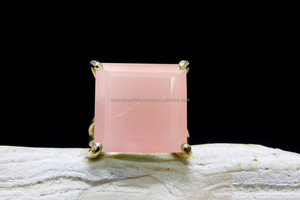 แหวนพลอยแคลเซโดนีสีชมพู เงินแท้ 925 ชุบทองคำ - Product Image 2