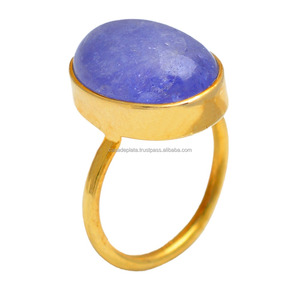 Classique à la mode 925 bague en argent Sterling plaqué or ovale Cab Iolite bijoux en pierres précieuses pour les femmes - Product Image 1