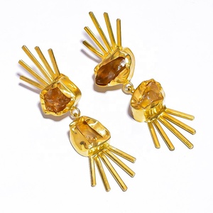 เครื่องประดับอัญมณีทองเหลืองชุบทองอัญมณี Citrine, เครื่องประดับทองเหลืองชุบทอง18K ผู้ผลิตเครื่องประดับอัญมณีที่กำหนดเอง - Product Image 1