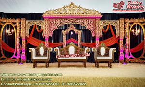 Mariage indien doré classique réception scène haut de gamme traditionnel Rajwadi recherche de mariage hindou en plein air nouveau modèle de panneau - Product Image 5