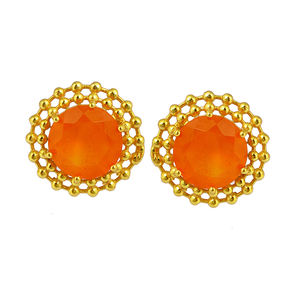 Round Cut Carnelian Gemstone Handmade <b>Stud</b> <b>Earrings</b> 925 Sterling Silver Gold Plated Jewelry <b>Fashionable</b> <b>Earring</b> For Wedding. - Product Image 1