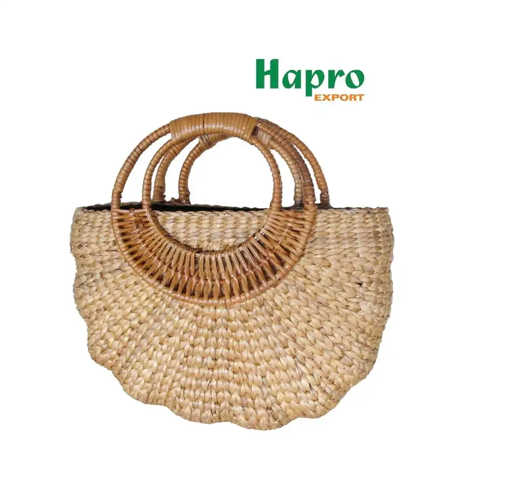 Hot deals 2019 straw beach bag tote hot summer handmade water hyacinth bag