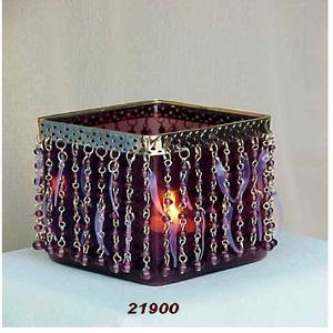 Candelero votivo hecho a mano de hierro, forma cuadrada, cuentas decorativas, candelita votiva - Product Image 1