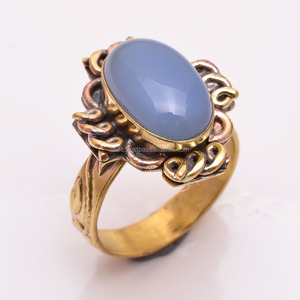 แหวนพลอยคาลซิโดนีเครื่องประดับทองเหลืองชุบทองขายส่ง - Product Image 1