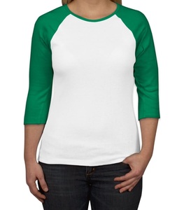 T-shirts en coton respirant écologiques pour femmes grande taille, à manches raglan 3/4, col rond, décontractés, personnalisés en gros, avec impression décorative - Product Image 1