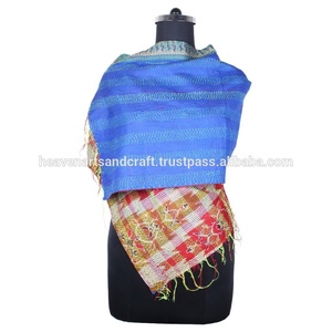 Kantha ผ้าพันคอผ้าไหมทำงานแฮนด์เมดสไตล์วินเทจผ้าพันคอสไตล์อินเทรนด์สำหรับเด็กผู้หญิงผ้าพันคอ SC1227วินเทจผ้าคอตตอนเย็บมือ - Product Image 2