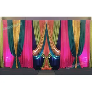 Toile de fond de mariage en satin coloré, style moghol, scène de mehndi, décor traditionnel indien brodé, léger, taille personnalisée - Product Image 1