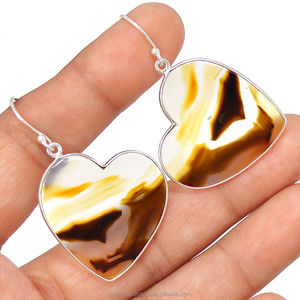 Haute qualité naturel Montana Agate facettes pierres précieuses boucles d'oreilles bijoux fins forme de coeur pierres précieuses lunette réglage boucles d'oreilles goutte - Product Image 1