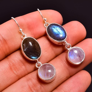 Rainbow Moonstone Labradorite Pendiente de plata esterlina 925, joyería de plata única, fabricante de joyería de plata hecha a mano - Product Image 1