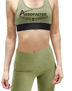 <b>Women's</b> Active-Wear Gym Set Olive <b>Green</b> Sports Bra & <b>Legging</b> with Padded Crop Top XS Spandex Print T-Shirt - Product Image 4