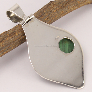 Colgante Vintage de Plata de Ley 925 Maciza con Oro, Hecho a Mano con Piedra Preciosa de Malaquita Natural, Joyería Fina de Moda de Buena Calidad - Product Image 2