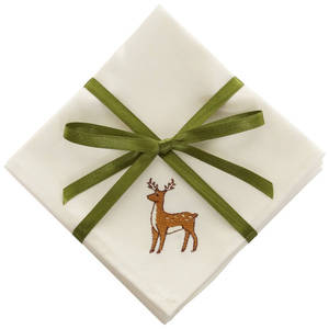 Conception de cerf de noël brodé couverts serviettes de table en coton - Product Image 2
