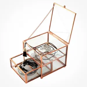 <b>Cube</b> Adjustable Rose Gold Tiers Clear <b>Glass</b> Jewelry Boxes Taiwan Made - Product Image 1