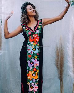 ชุดเดรสยาวแขนกุดปักลายดอกไม้ปักลายนกยูงชุดเดรสยาวสไตล์ฮิปปี้สไตล์วินเทจผ้าแม็กซิกันปักลายดอกไม้ลูกไม้ใส่ชายหาดฤดูร้อน - Product Image 5