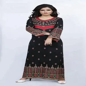 Heißer Verkauf 100% CRAPE India Abaya O-Ausschnitt bedrucktes Design Kaftan CAFTAN