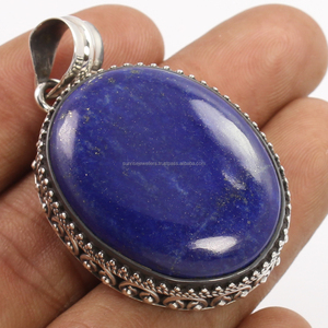 Colgante Solitario de Plata de Ley 925 con Piedra Preciosa de Lapislázuli Azul Natural Hecha a Mano - Product Image 1