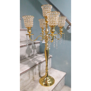 Traditional Style Luxury Wedding Metallic <b>Gold</b> <b>Candelabra</b> 5 Branches Crystal Candle Holder Customized Size Magnificent - Product Image 1