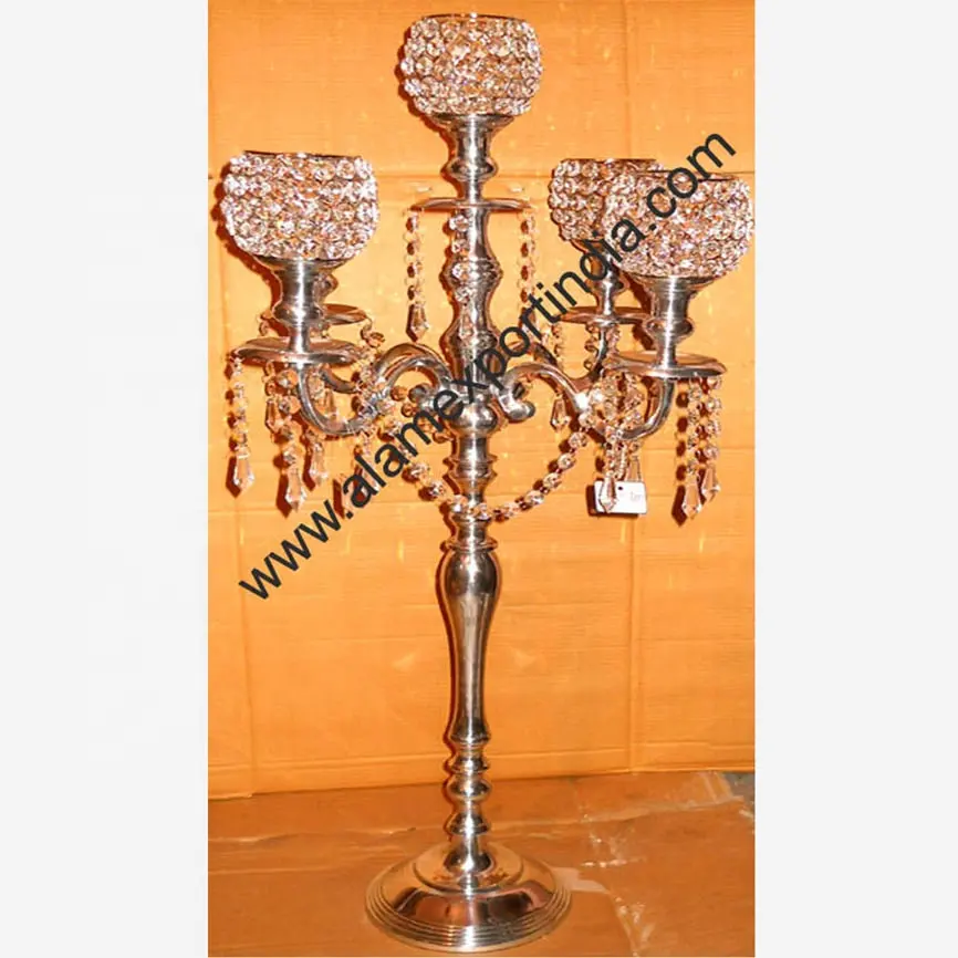 Últimas 90 cm novo cristal Único candelabro peça central Alta qualidade casamento candelabros 5 braços mesa central castiçais