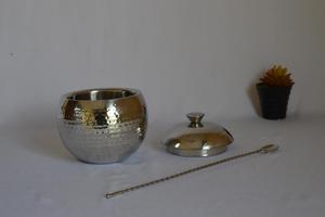Premium Vantage Modern Luxury Hot Selling New Round Design Hammered Pattern Stainless Steel <b>Ice</b> <b>Bucket</b> with Lid For Bar usage - Product Image 3