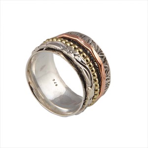 Wholesale Shree Jaipur Silver Women's Classic 925 Sterling Silver Three Tone <b>Spinner</b> <b>Ring</b> Floral Engraved Beaded Brass Copper - Product Image 2