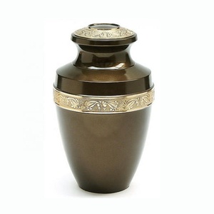 Urne de crémation traditionnelle en laiton, bande de couleur marron, cendres enterrées sculptées, urne de comptoir, décoration, cendres mémorables - Product Image 1