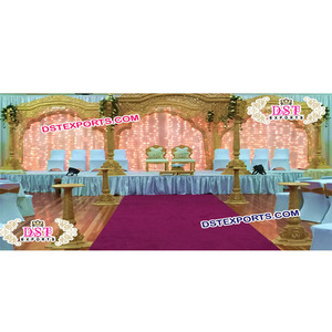 Mandap de madera hecho a mano con diseño de pavo real tradicional para bodas tallado pesado de madera natural decoraciones de boda - Product Image 1