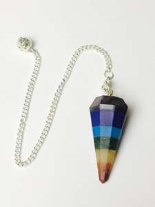 Péndulo de 7 chakras de alta calidad, piedra preciosa de cristal natural, cono facetado, Péndulo de radiestesia para péndulos curativos de Reiki a la venta - Product Image 4