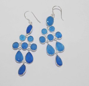 Memoria Jewels Natural Blue Onyx Gemstone 925 <b>Solid</b> Sterling <b>Silver</b> Handmade Women Wedding Drop Dangle Earrings Jewelry for - Product Image 1