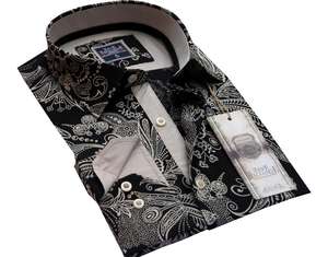 <b>Black</b> Geometric Men <b>Shirt</b> Dress <b>Shirts</b> Casual <b>Shirts</b> Print Pattern Long Sleeve 100% Cotton Full Sleeve Length Oxford <b>Linen</b> - Product Image 1