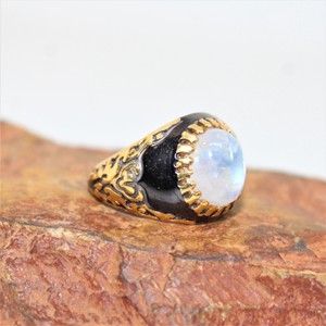 Vente chaude 18K Plaqué Or 925 En Argent Sterling Vintage Ovale Arc-En-Ciel Pierre De Lune Bague De Mariage Nouvelle Collection Noir Rhodium Parties - Product Image 5