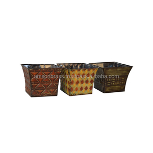 Juego de 3 macetas en relieve de forma redonda con mango lateral maceta de hierro de Metal de alta calidad para la decoración del suelo del hogar - Product Image 6