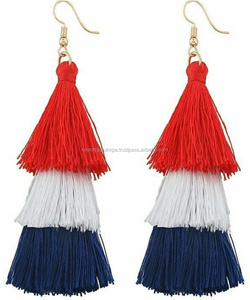 Pendientes de aro de moda con borla de hilo hecho a mano de tres capas 2018 - Product Image 1
