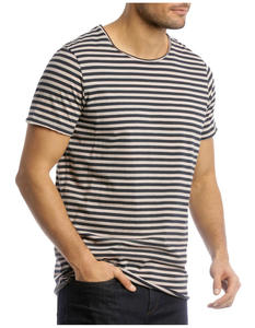OEM Men's Breathable Eco-Friendly Anti-Pilling 100% Cotton Stretched Short Sleeve Striped Round <b>Collar</b> <b>T</b>-<b>Shirt</b> - Product Image 2