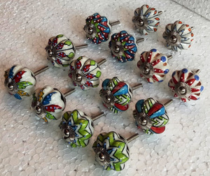 Poignée de porte en céramique peinte à la main, style indien, en relief, design mixte multicolore, en forme de citrouille, adaptée, nouvelle collection - Product Image 4